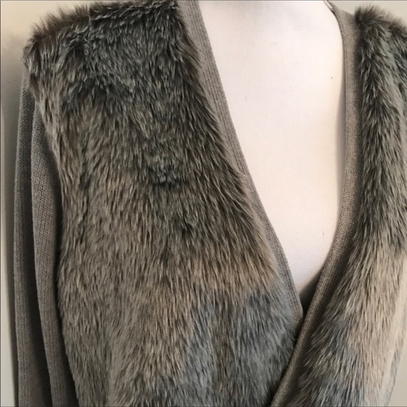 Charter Club Faux Fur Cardigan Sweater Large Gray NEW - Picture 5 of 7